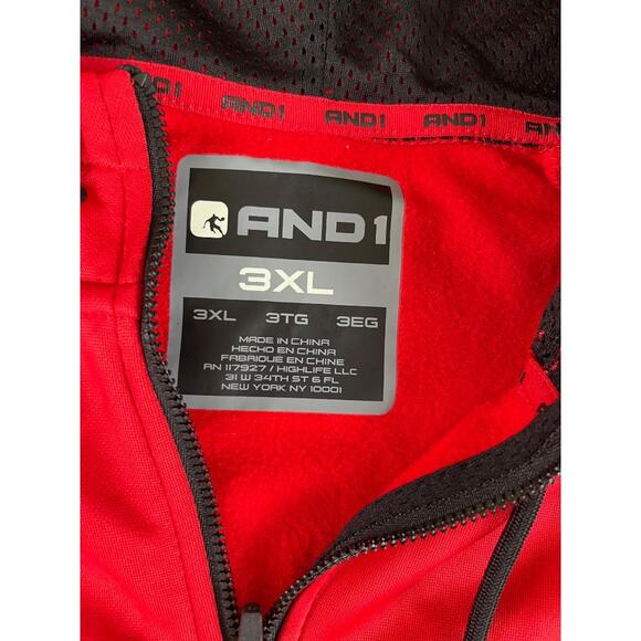 AND1 Men's 3XL Red Black Hoodie Full Zip Basketball Jacket NWT New With Tags - Picture 3 of 11